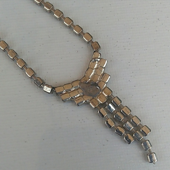 VINTAGE Rhodium Pl Crystal Rhinestone Tassel SET - Picture 6 of 8